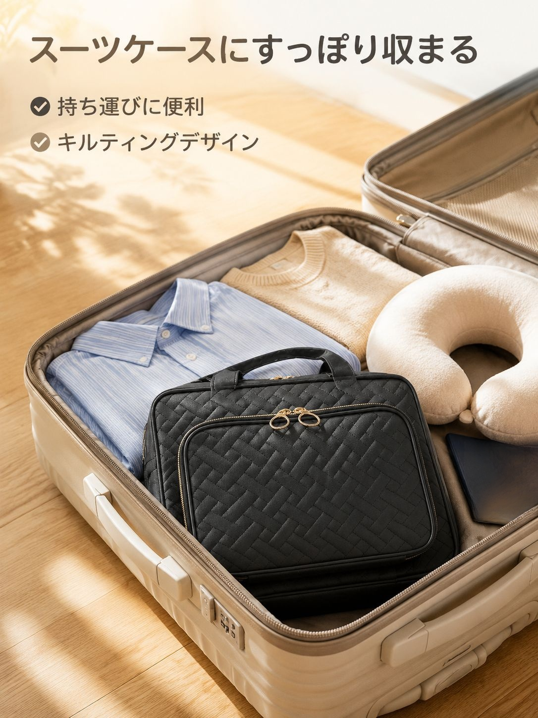 4つの仕切り付き吊り下げ化粧品収納ポーチ、旅行用メイクポーチ