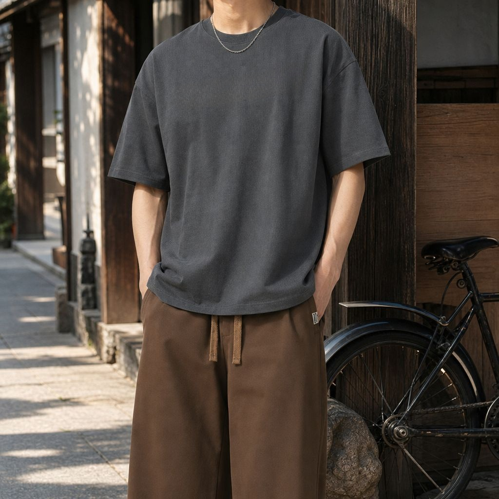 メンズ アメリカン レトロ ピュアコットン 半袖Tシャツ