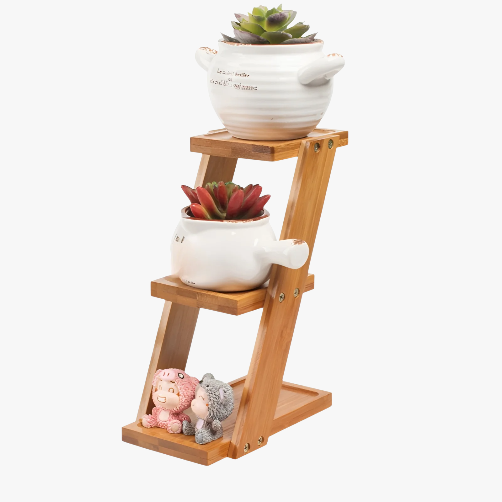 Desktop Bamboo Flower Stand, Ideal for Succulents and Small Potted Plants