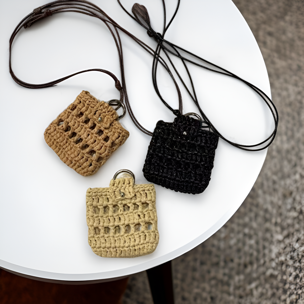 創意手工編織項鍊式耳機收納包