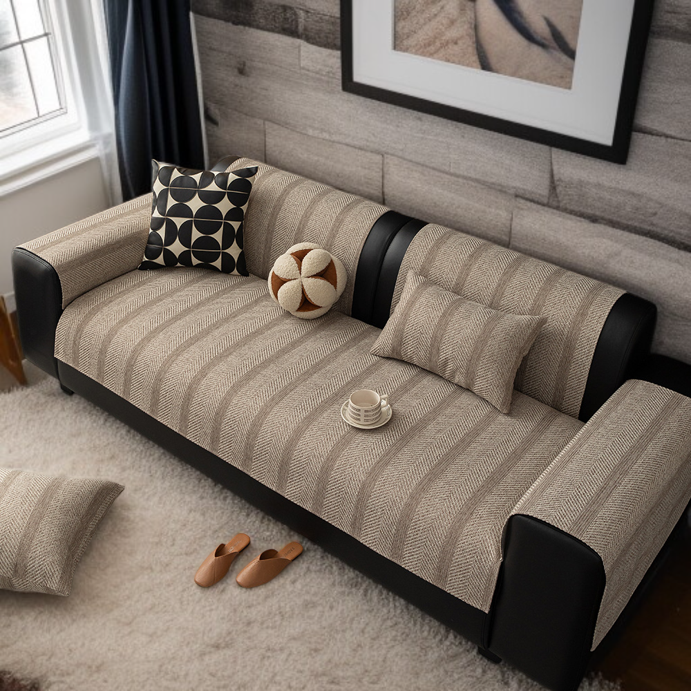 사계절 소파 매트 미끄럼 방지 퓨어 컬러 피쉬 뼈 매트 가벼운 린넨 모조 소파 매트 커버