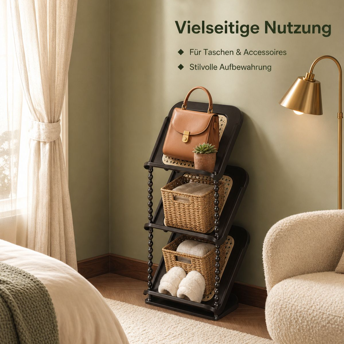 Standschuhregal aus Rattan, schräg, mehrlagig und vielseitig einsetzbar