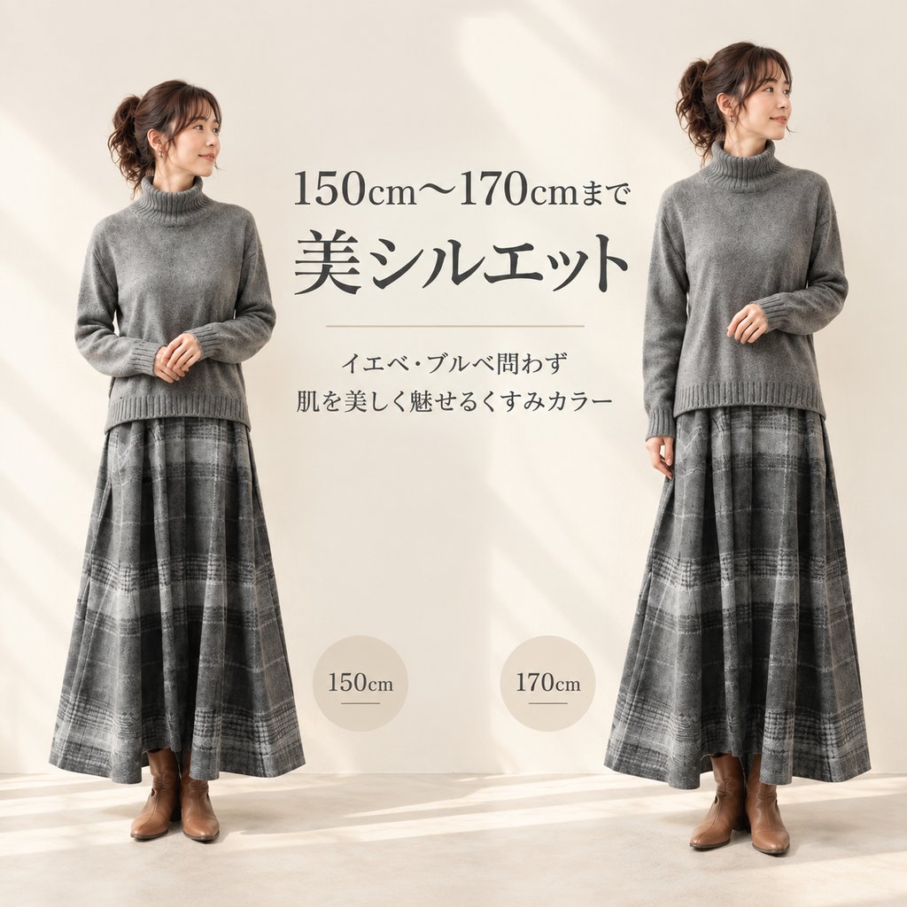 日系春秋冬新作ハイネックセーター+スカート2点セット