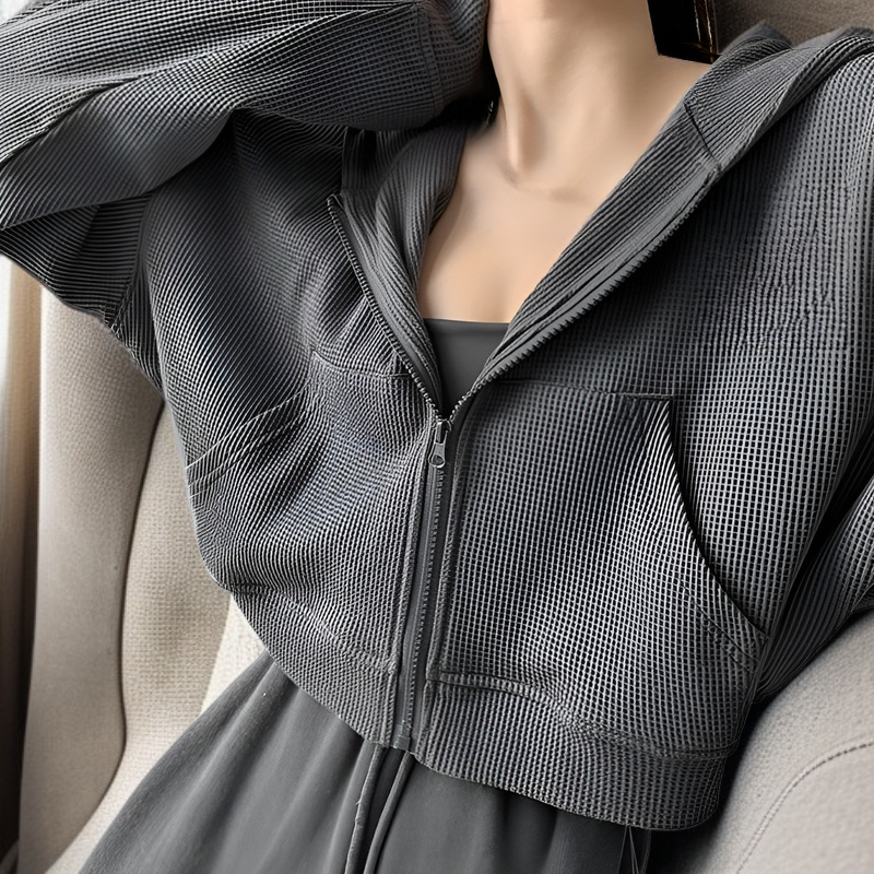 ゆったり大きいサイズレディースフード付きショートスウェットジャケット、春秋新スタイル