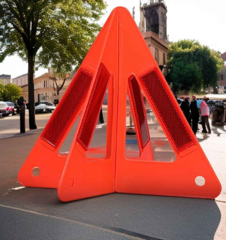 Tripod warning sign setup at construction site