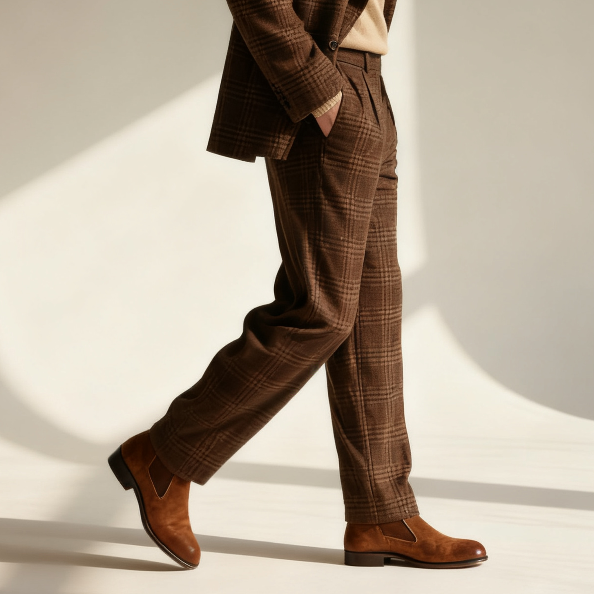 남자 체크무늬 면 정장 팬츠 전체 모습