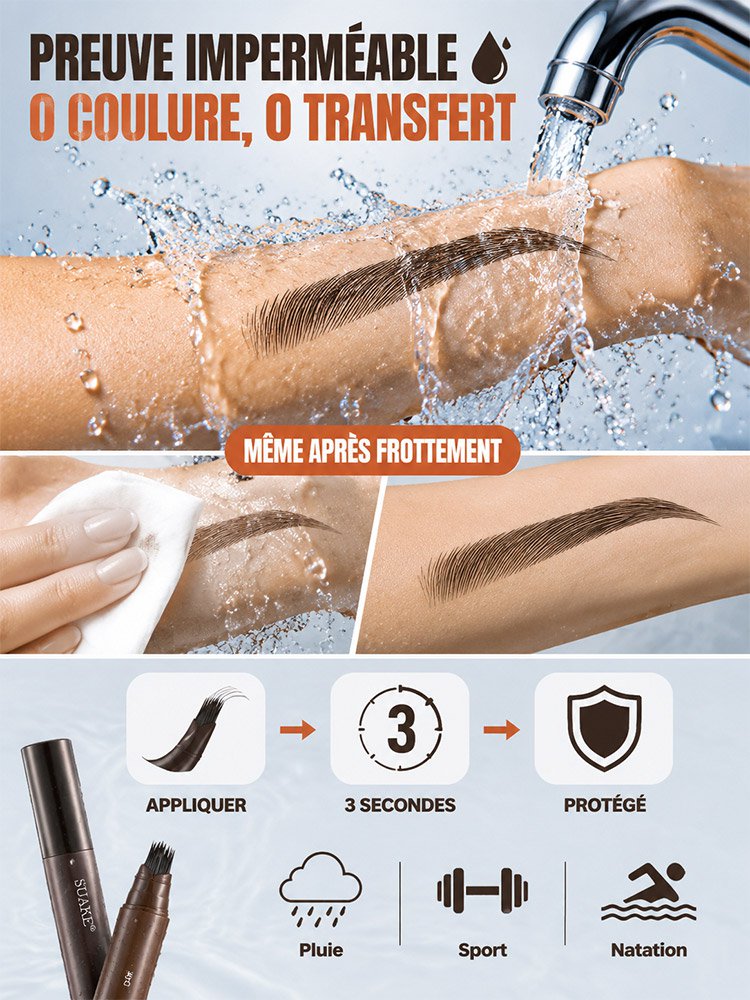 Crayon à sourcils imperméable à plusieurs pointes, tenue longue durée, sans bavure, sourcils définis