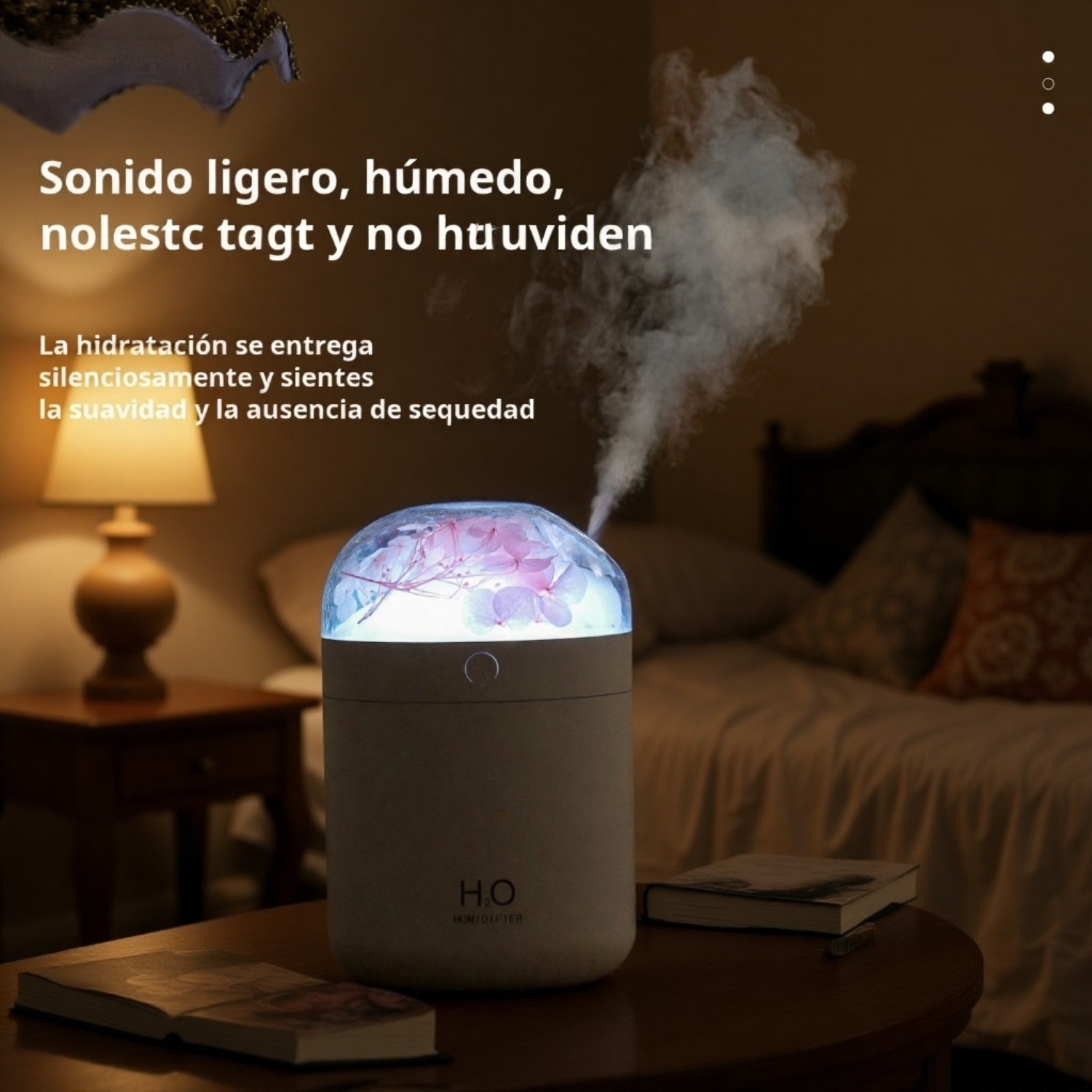 Mini humidificador para oficina y hogar con flor eterna y luz ambiental de siete colores