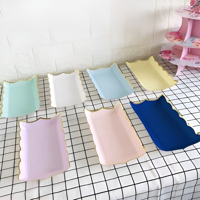 ถาดกระดาษสี่เหลี่ยมผืนผ้าแบบใช้แล้วทิ้งพกพาได้