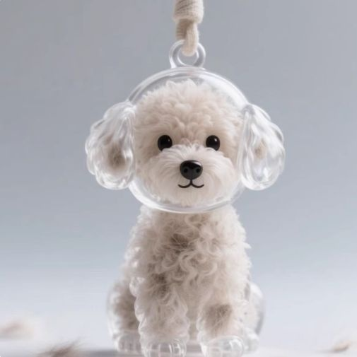 Porte-clés avec pendentif chien, boîte transparente pour poils d'animaux