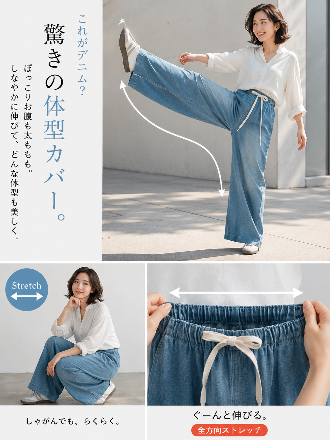 すっきり細見えデニムパンツ（レディース）
