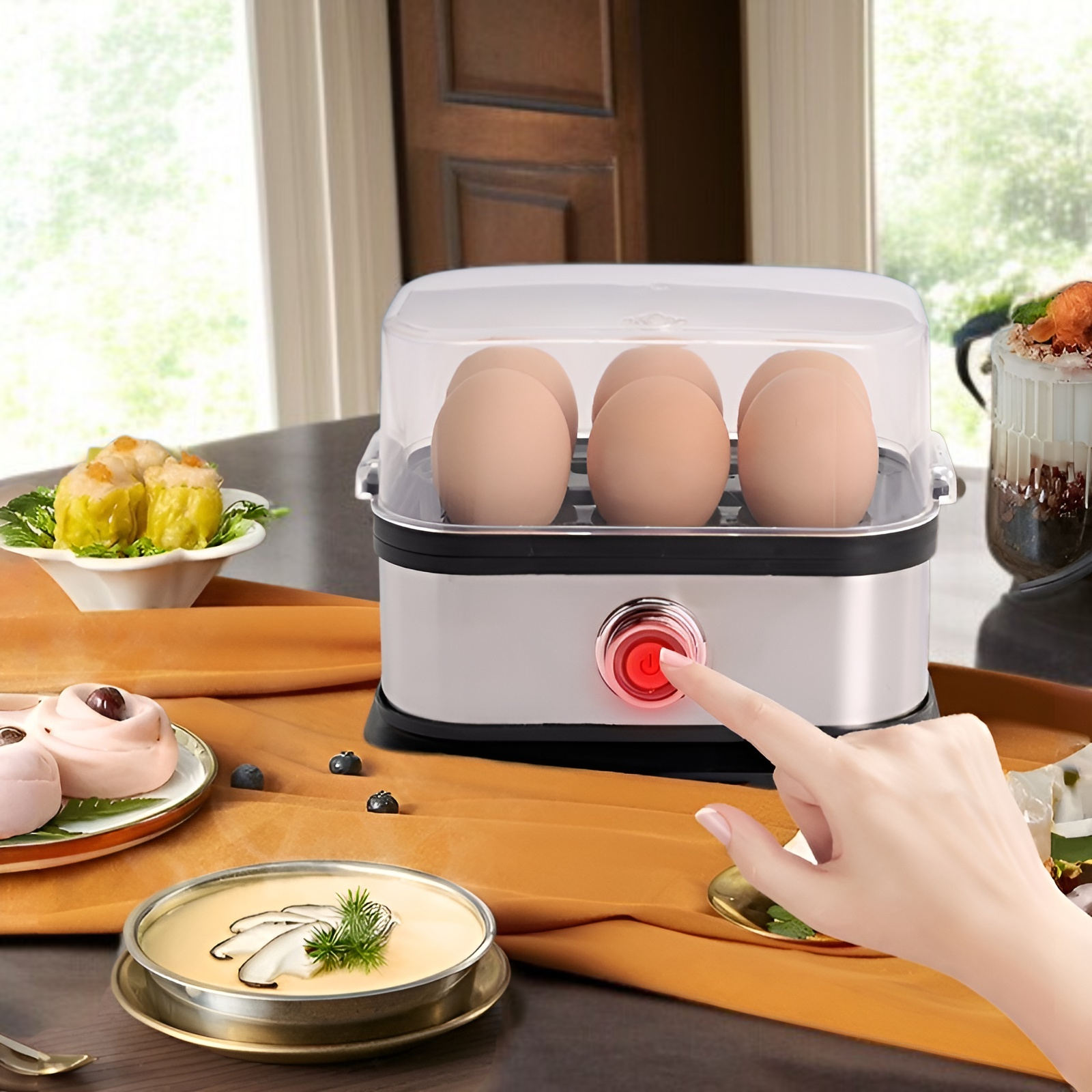 Stainless steel egg cooker electric steam cooker anti-dry burning one-button operation small mini po