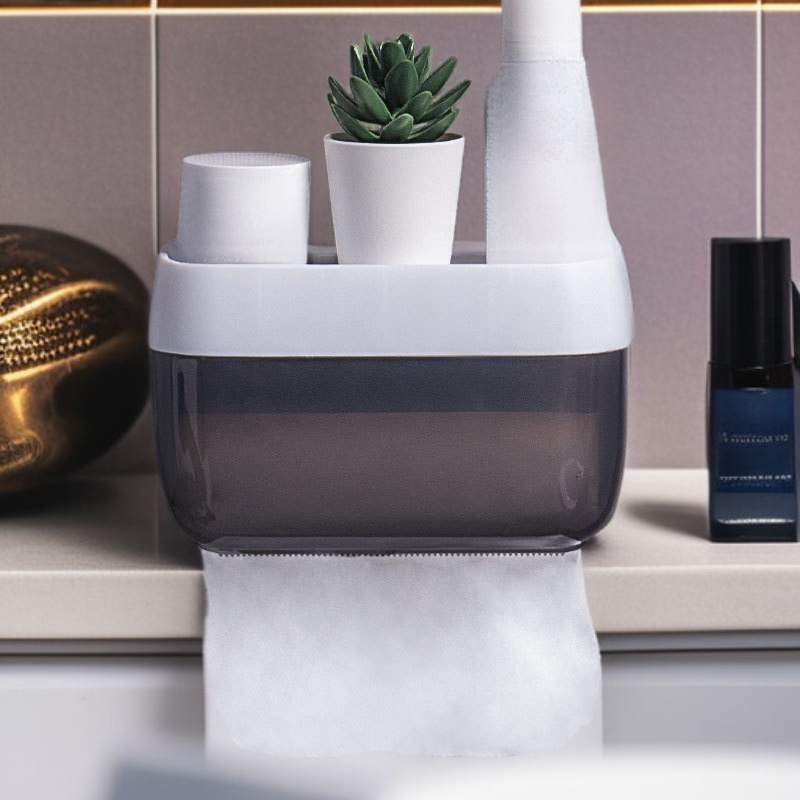 Punch-Free Wall-Mounted Toilet Paper Dispenser – Waterproof Organizer