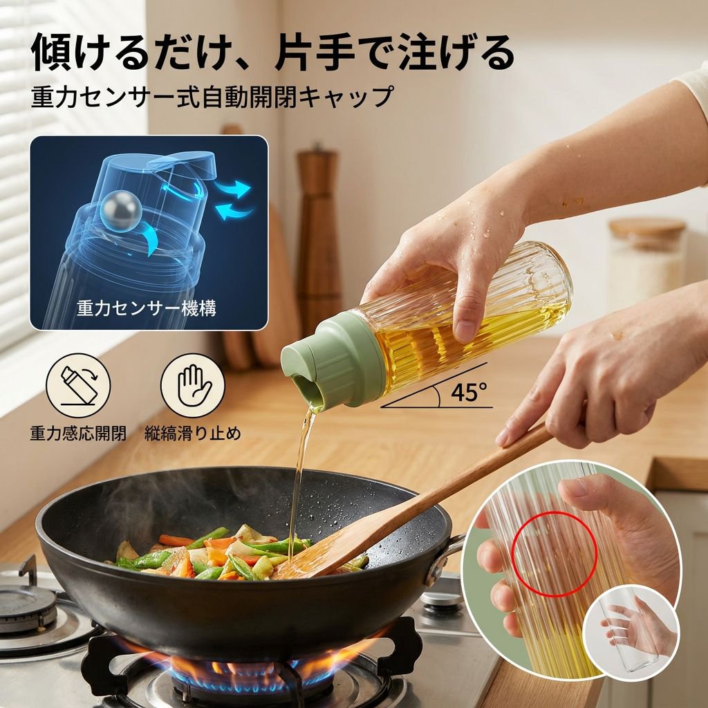 シンプル耐熱ガラス製オイルボトル