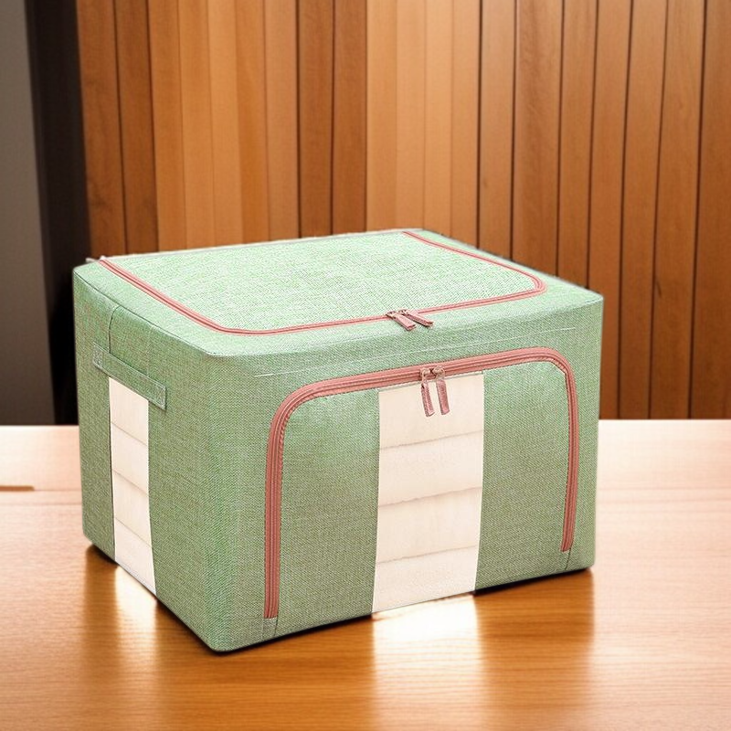 Foldable Double Window Cotton Linen Steel Frame Clothing Storage Box