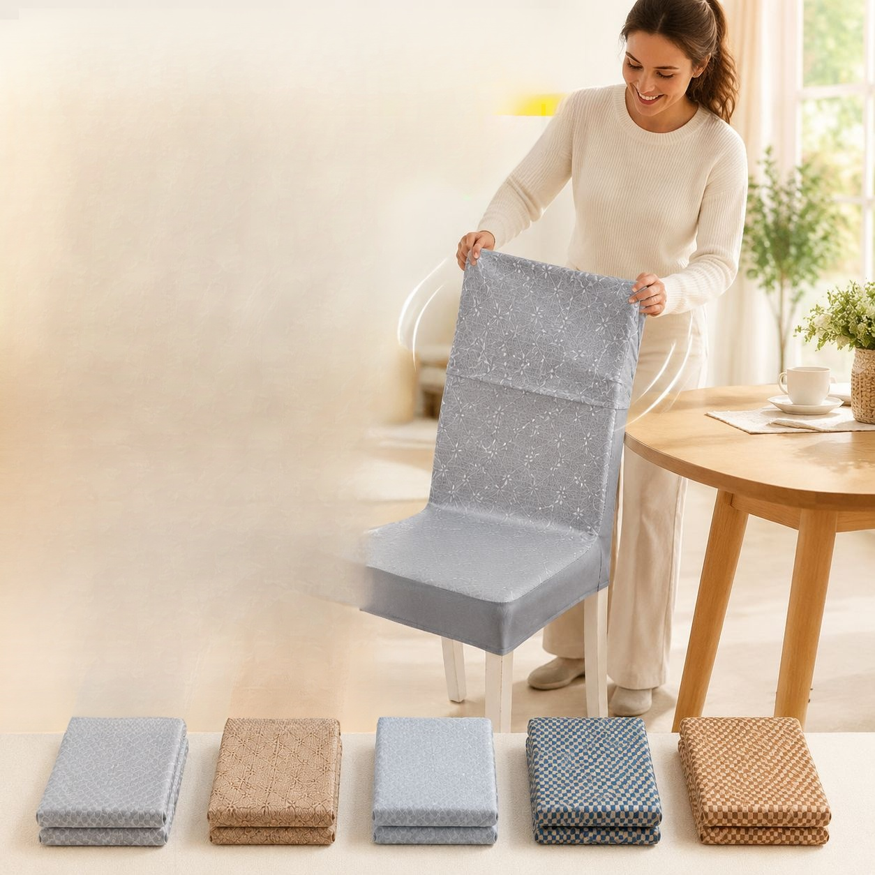 Ice silk cooling chair cover, all-in-one universal cover, full coverage, simple straight back dining