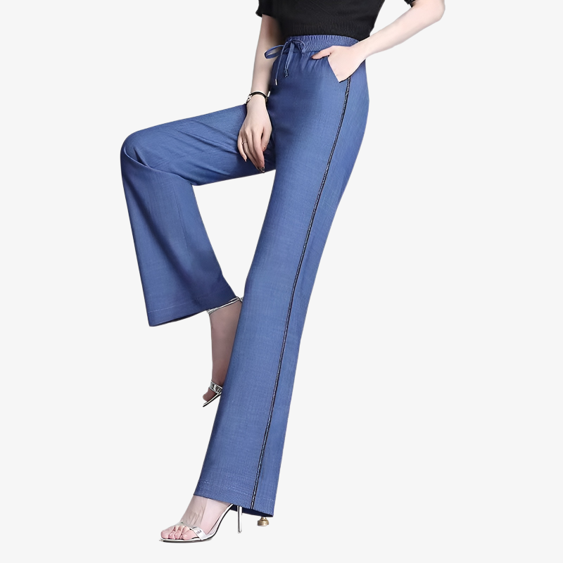 テンセルジーンズ 夏 レディース ハイウエスト ジーンズ 伸縮性 ソフト ジーンズ 伸縮性ウエスト ワイドレッグパンツ 中高年 プラスサイズ パンツ