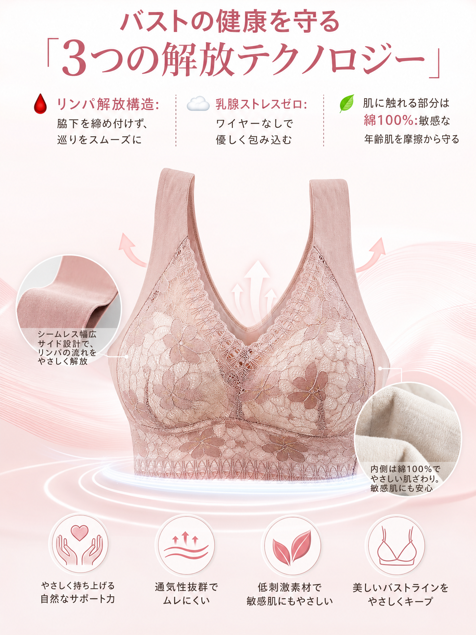 大きな胸を小さく見せるレースブラ