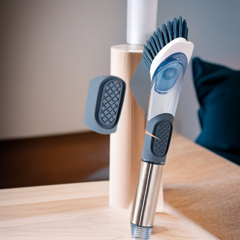 家庭用フォーインワン長柄キッチン食器用洗剤自動液体ポットブラシスポンジナイロン交換用プッシュ式ポットブラシ