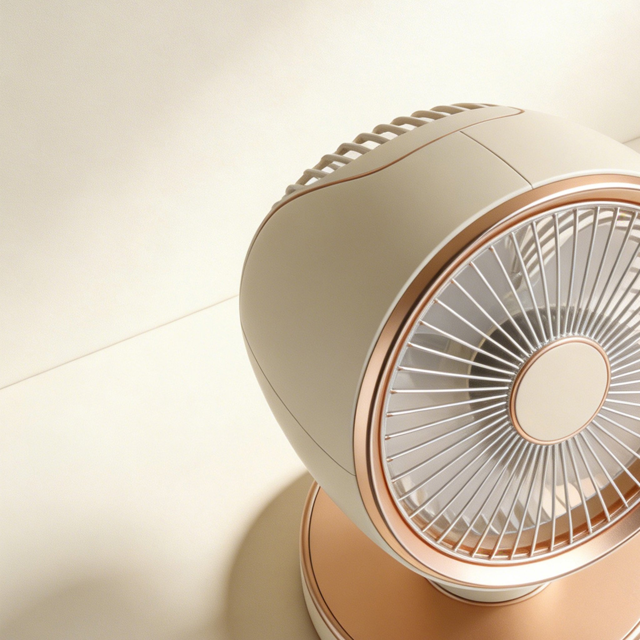 コンパクトな卓上扇風機の使用例