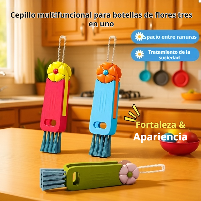 Cepillo de vaso multifuncional 3 en 1 con diseño de flor