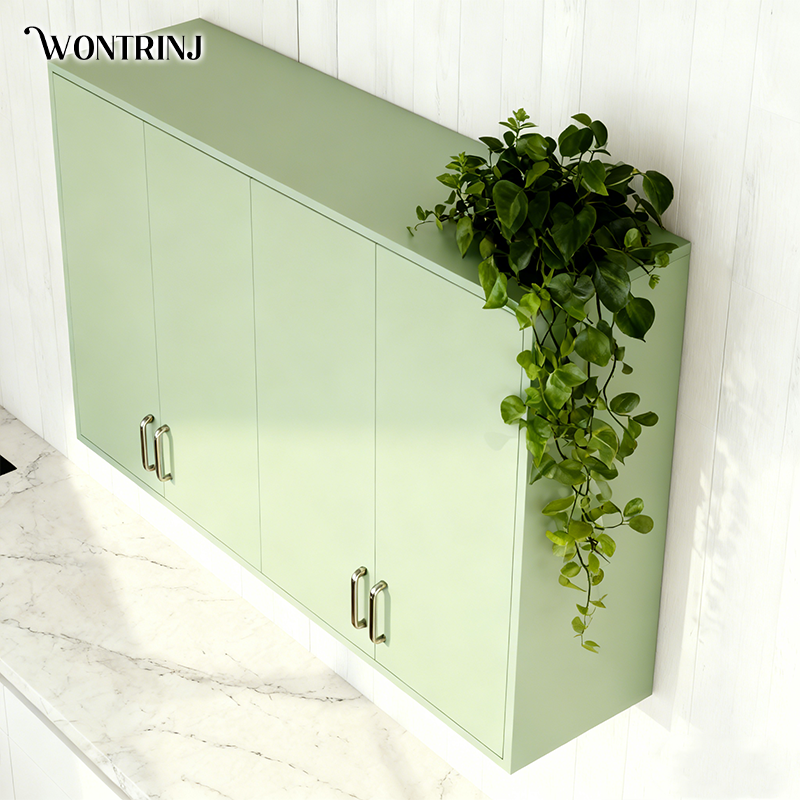 ตู้ติดผนังสีเขียวอ่อนดีไซน์ทันสมัย