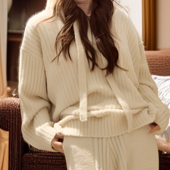 冬用もこもこパジャマセット レディース 厚手フード付き長袖 かわいい ゆったり 保温