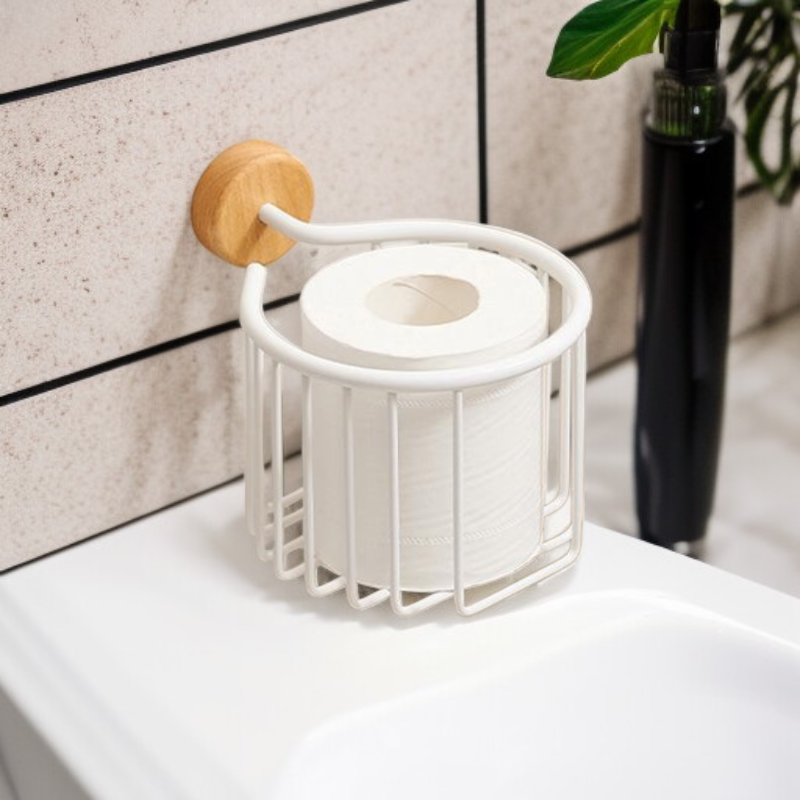 Wood paper towel rack bathroom Japanese style waste basket face towel rack roll holder cosmetic stor
