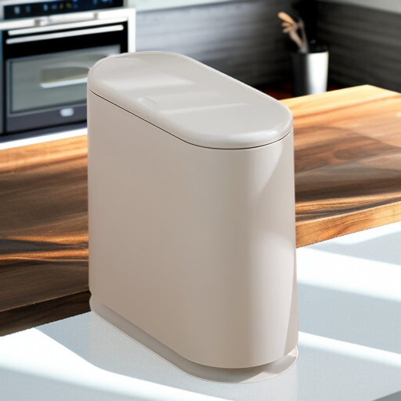 Papelera Slim de 10L con Tapa de un Toque, sin Necesidad de Perforar