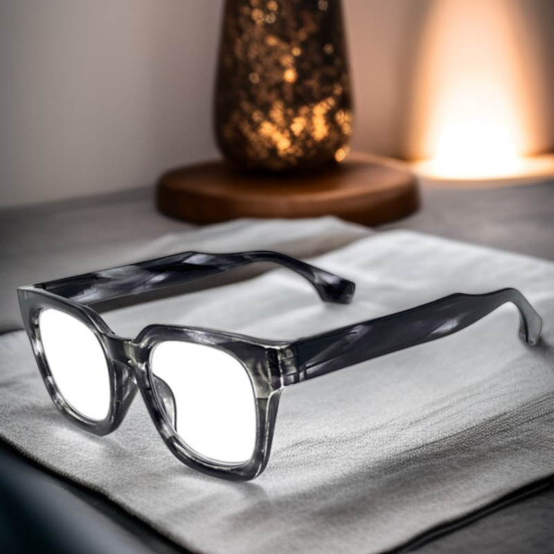 Gafas de aumento para mujer con montura gruesa y protección contra luz azul