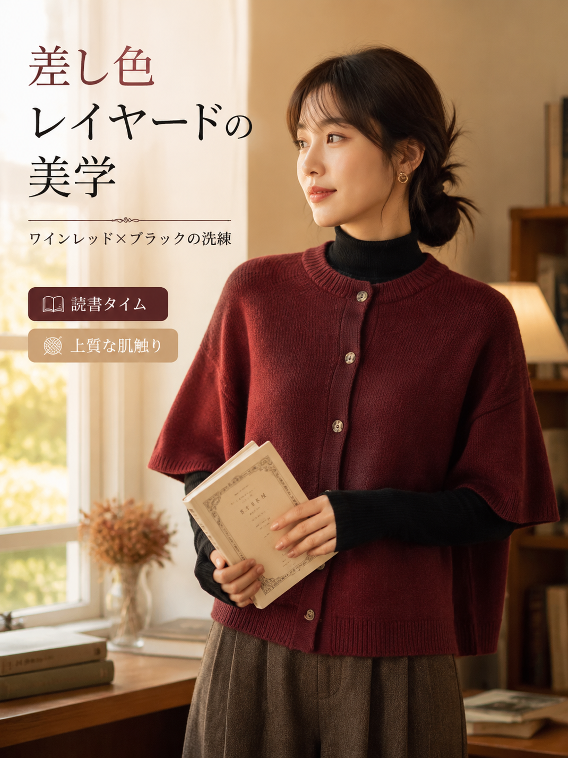 【2026秋新作】Monolly 着痩せニットケープ | 体型カバー・抜け感・秋のレイヤード