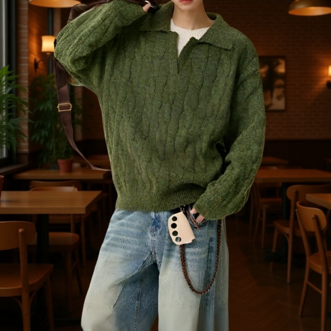 アメリカンスタイルのフェイクツーピース V ネック セーター、オーバーサイズ、厚手のニットウェア、暖かくて着心地が良い、ユニセックス、秋冬用、ゆったりとしたリラックススタイルのウール ベースレイヤー 