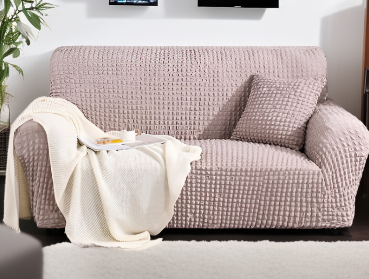厚みのあるシアサッカー素材の高重量ソファカバー全体写真