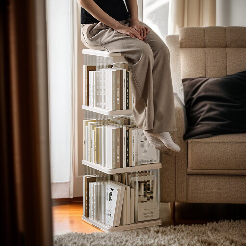 가정용 대용량 다층 선반 거실 바닥 책장 수납 선반 회전 책장