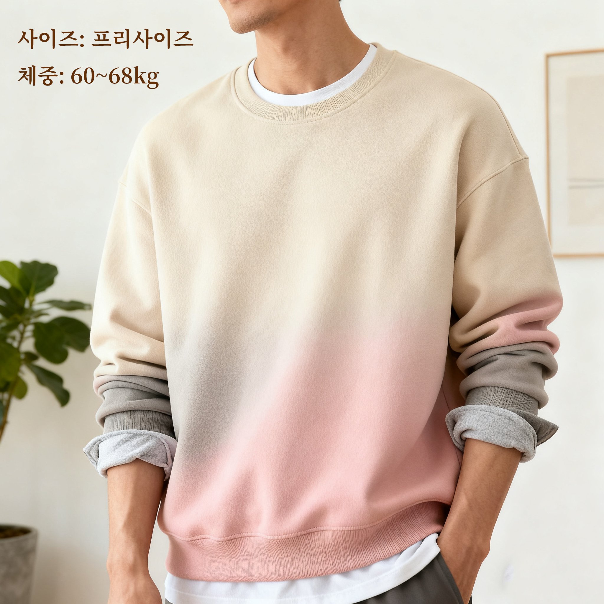 부드러운 컬러감의 남성 맨투맨 앞면 이미지