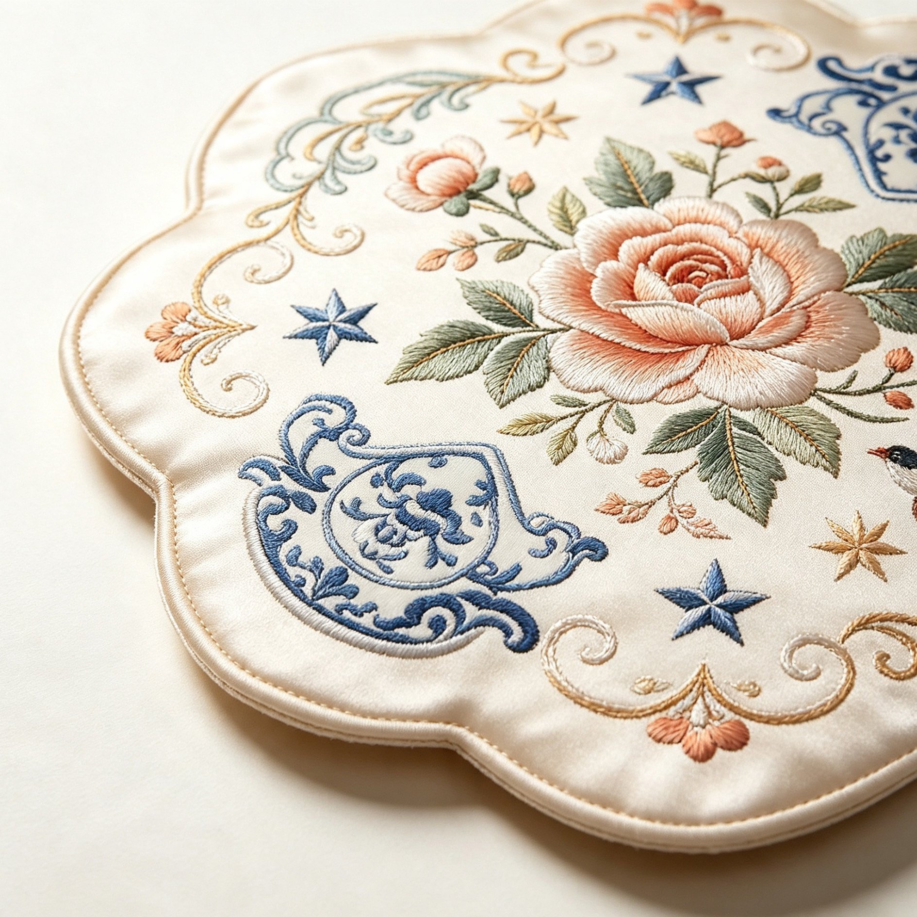 Peony Embroidered Cushion