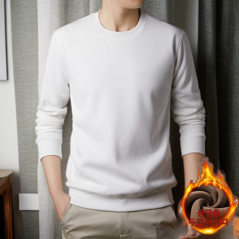 남성용 캐주얼 기모 라운드넥 긴팔 티셔츠