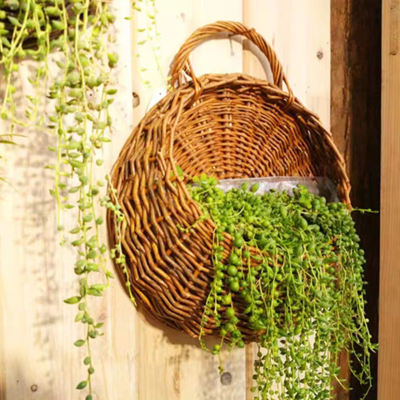 竹編み壁掛けフラワーバスケット 
