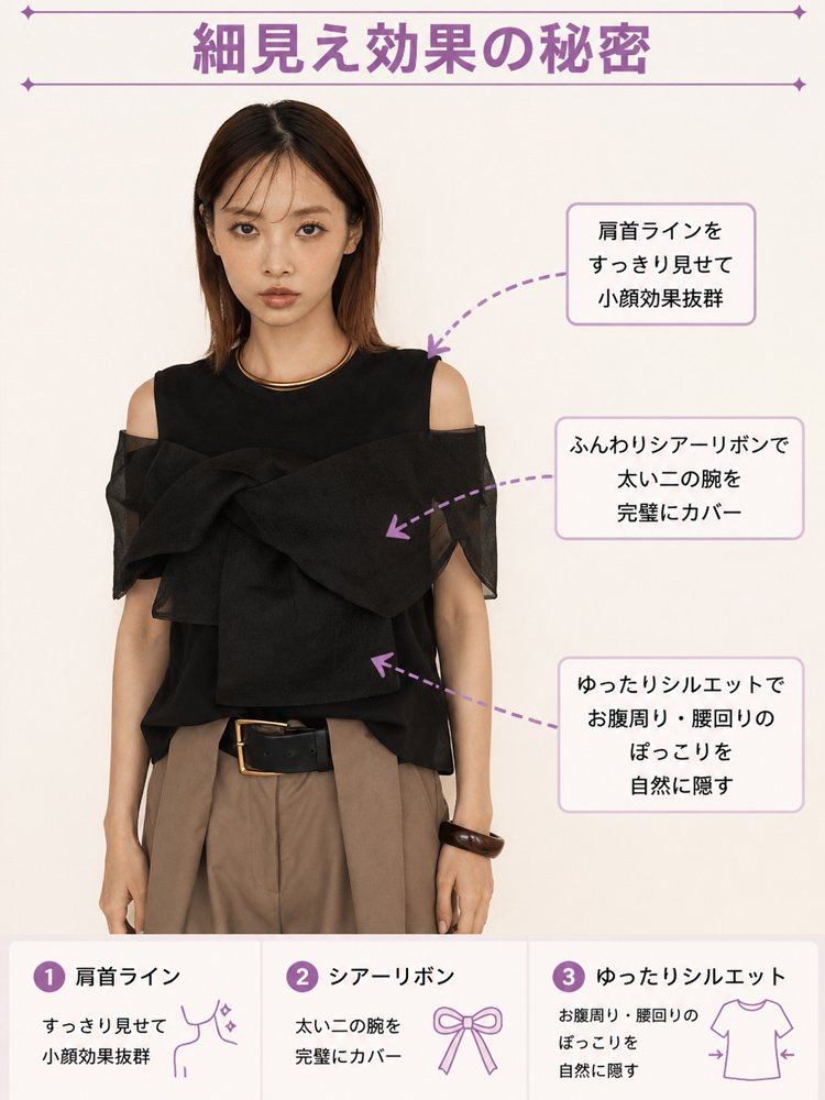 リボン付きオフショルダー半袖Tシャツ