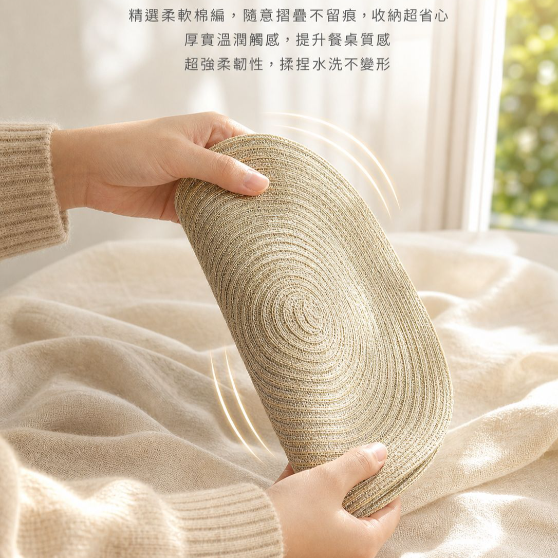 北歐風圓形防滑隔熱手工編織餐桌墊