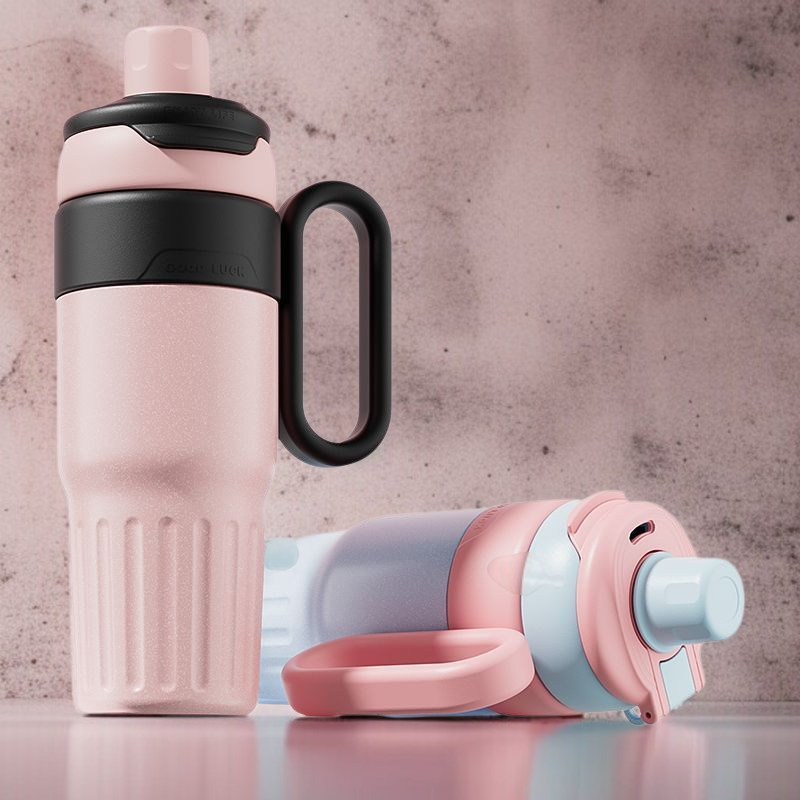 대용량 더블 진공 텀블러 학생 휴대용 비주얼 플라워 티컵 보냉 아이스컵 마카롱 빨대 물컵