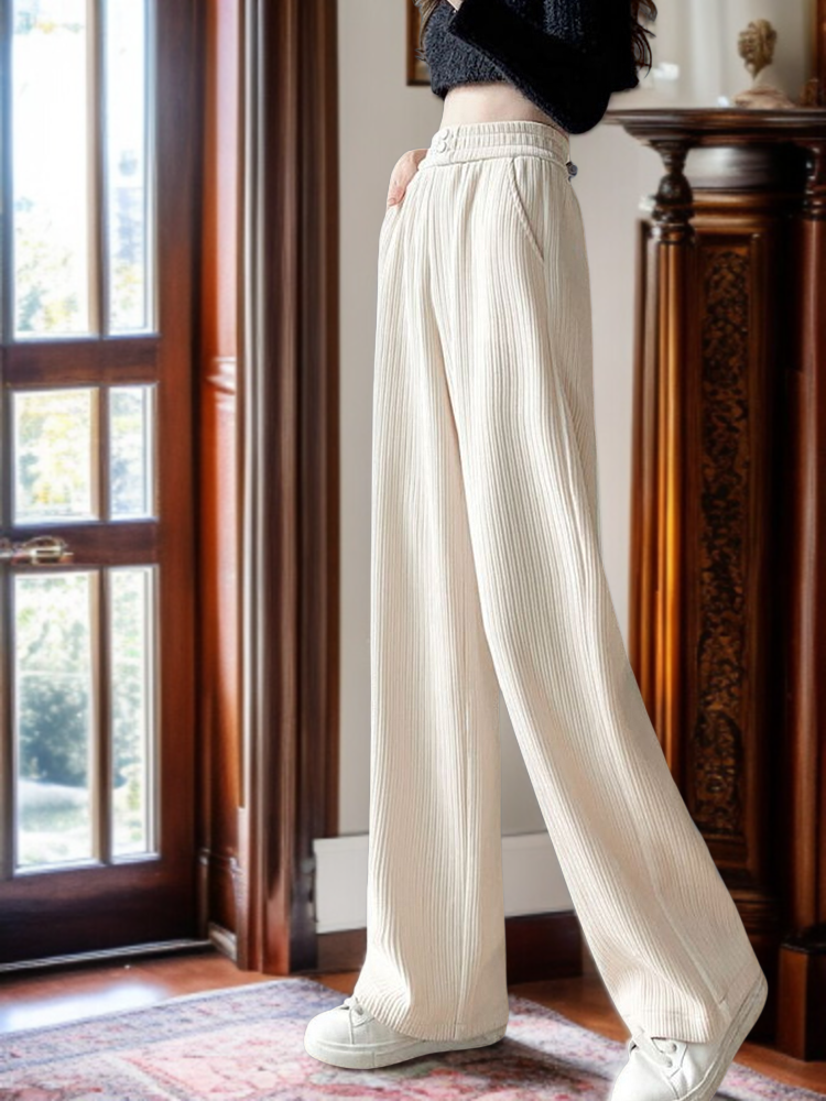 ゆったりスリムドレープシェニールストレートパンツ