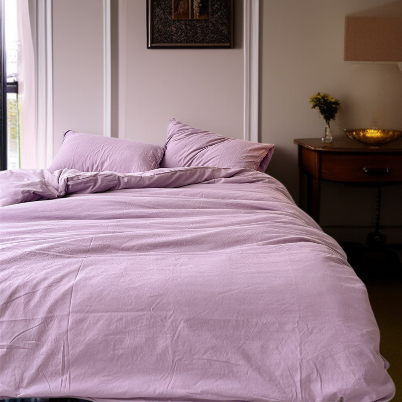 워싱 처리된 면 소재의 4피스 침구 세트