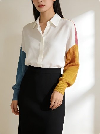 Hemd mit farblich abgesetzten Strickärmeln und Patchwork-Details