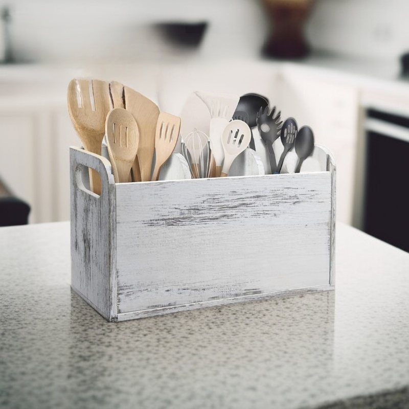 Retro Wooden Cutlery Storage Box