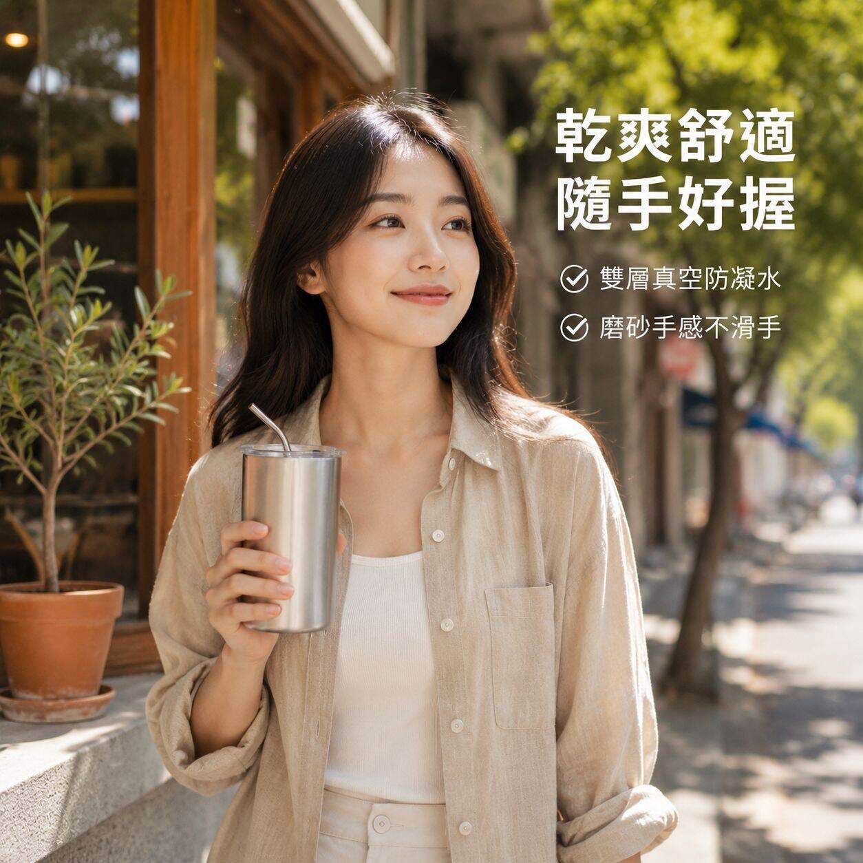 304不鏽鋼雙層冷飲吸管杯便攜美式冰咖啡杯