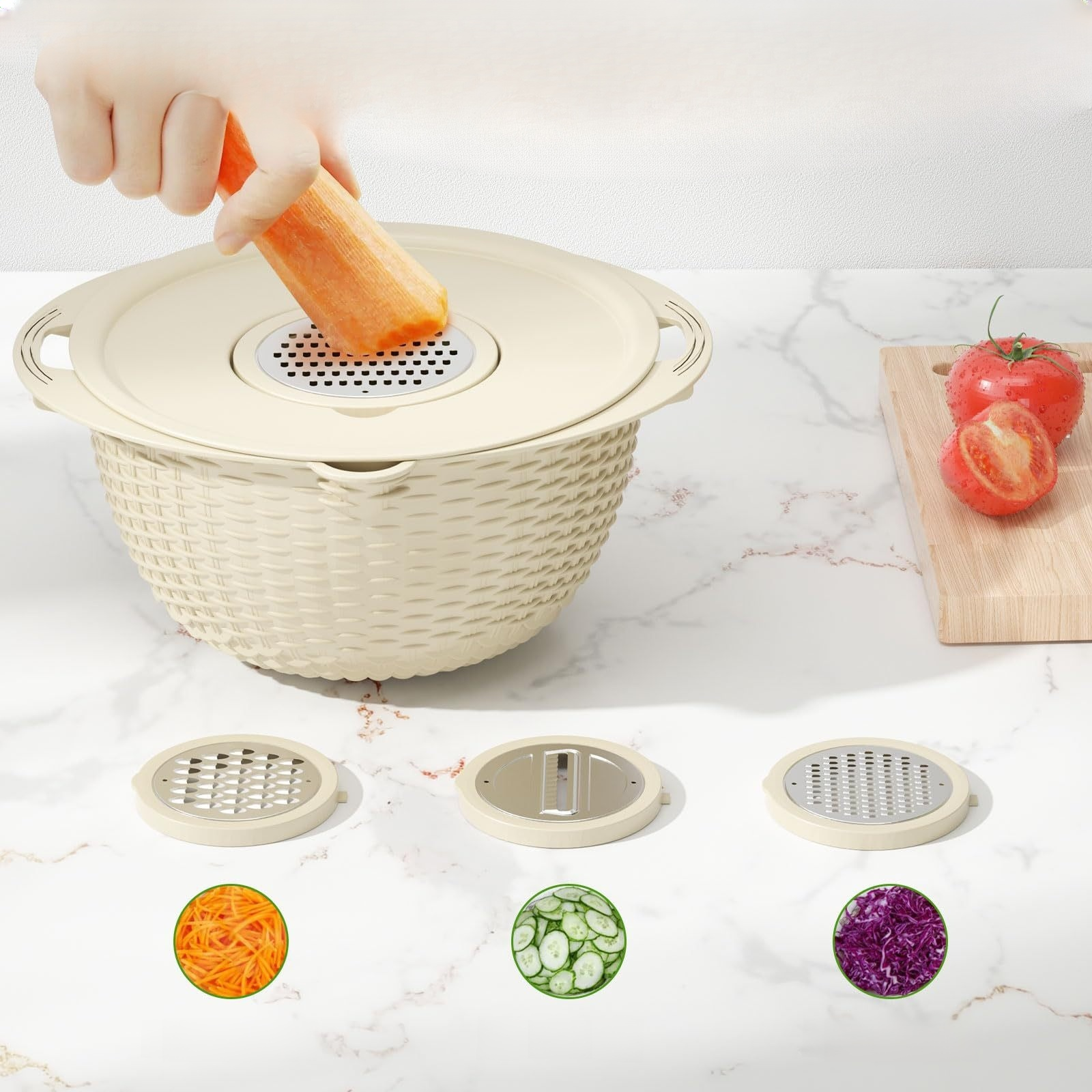 家用可旋轉不鏽鋼雙層刨絲洗菜籃