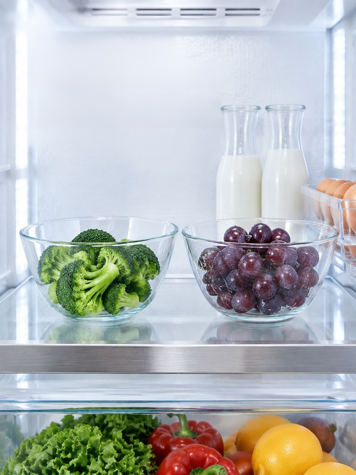 Transparent glass bowl for mixing vegetables and ingredients