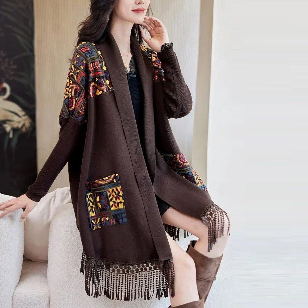 패션 슬림핏 배색 프린지 숄 가디건 아우터