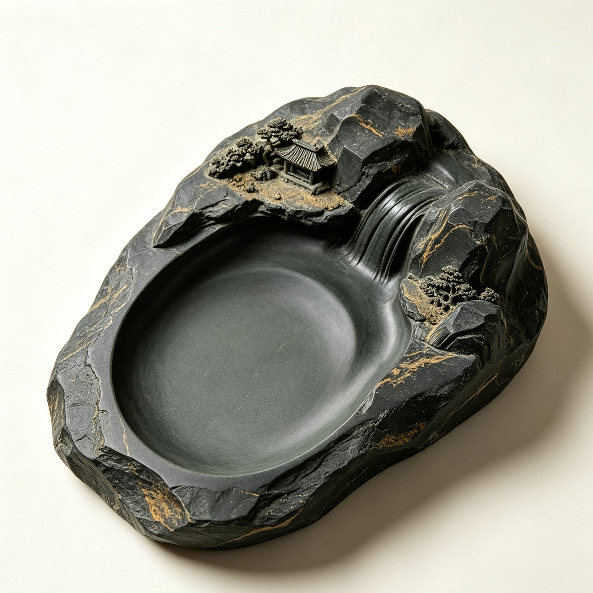 彼女は硯を彫刻して装飾品を作る
